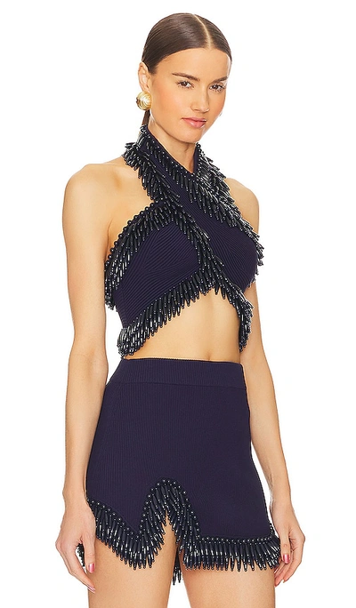 Cult Gaia Clara Halter Knit Top In Navy