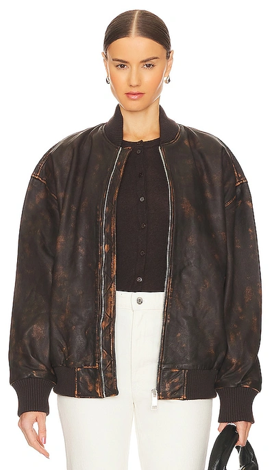 Shop Grlfrnd Distressed Leather Oversized Bomber In Brown