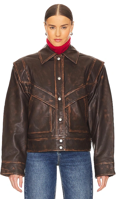 Shop Grlfrnd Jayden Distressed Leather Jacket In Æ·±æ£•è‰²