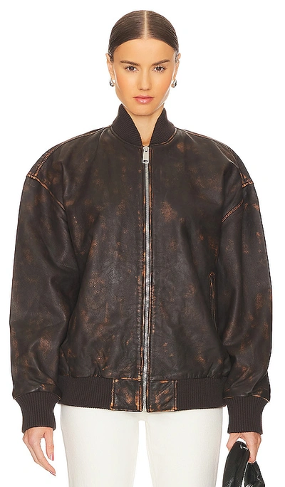 Shop Grlfrnd Distressed Leather Oversized Bomber In Brown