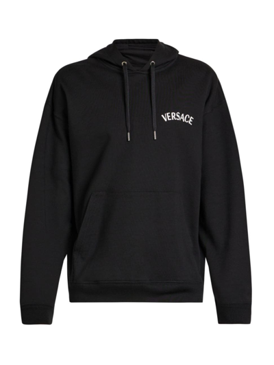 Shop Versace Men's Milano Logo Hoodie In Black