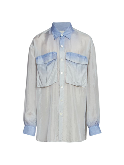 Shop Dries Van Noten Men's Calander Silk Button-front Shirt In Blue