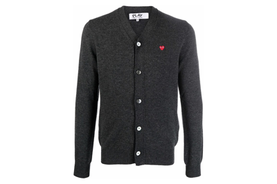 Pre-owned Comme Des Garçons Comme Des Garcons Play Fine Knit Wool Cardigan Dark Grey/red