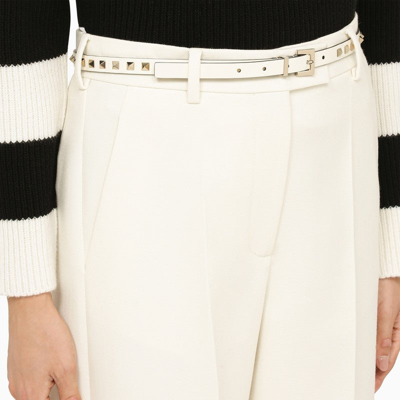 Shop Valentino Garavani Thin Ivory Leather Belt Women In White