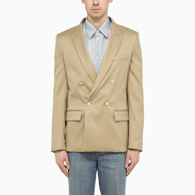 Shop Valentino Sand Cotton Double-breasted Jacket Men In Cream