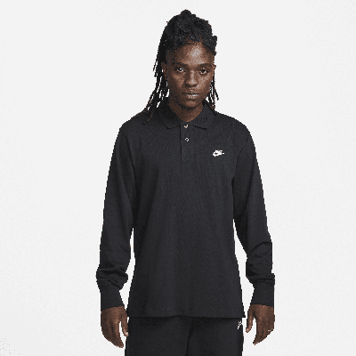 Shop Nike Men's Club Long-sleeve Knit Polo In Black