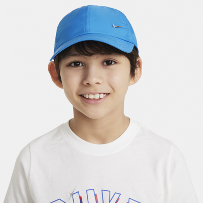 Shop Nike Dri-fit Club Kids' Unstructured Metal Swoosh Cap In Blue