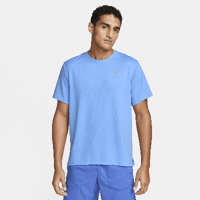 Shop Nike Men's Miler Dri-fit Uv Short-sleeve Running Top In Blue