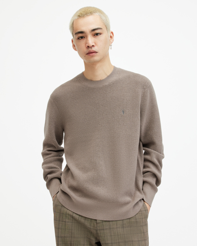 Shop Allsaints Aspen Waffle Texture Crew Neck Sweater In Chestnut Taupe