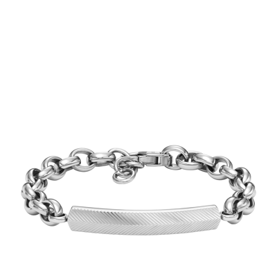 Shop Fossil Men's Harlow Linear Texture Stainless Steel Chain Bracelet In Silver