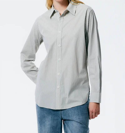 Shop Tibi Classic Menswear Charlie Slim Shirt In Tan/white In Grey