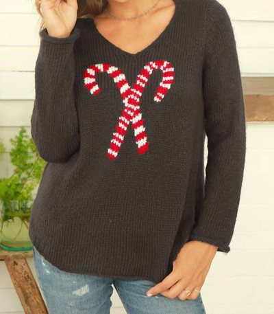 Shop Wooden Ships Candy Cane Sweater In Dark Roast In Multi