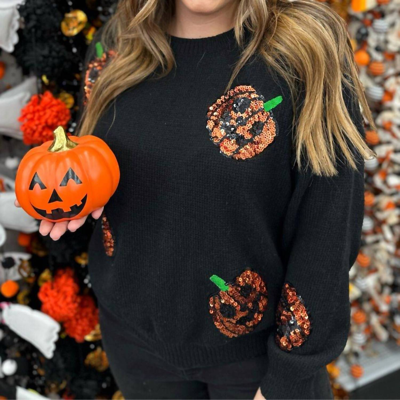 Shop Jess Lea Hallo-queen Pumpkin Sweater In Black