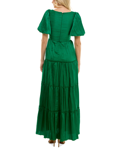 Shop Crystal Doll Juniors' Puff-sleeve Crinkle Satin Dress In Emerald