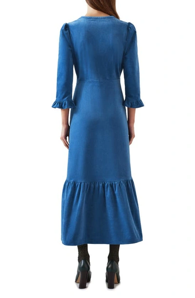 Shop Lk Bennett Deborah Cotton Stretch Corduroy Midi Dress In Blue