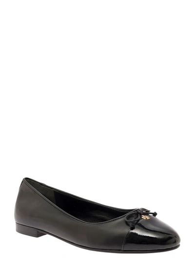 Shop Tory Burch Black Ballet Flats With Bow Detail And Tonal Toe In Leather Woman