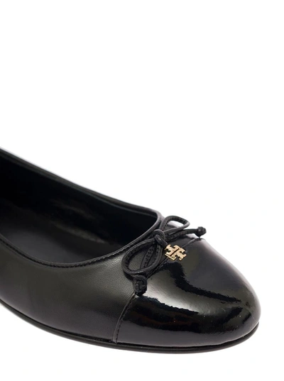 Shop Tory Burch Black Ballet Flats With Bow Detail And Tonal Toe In Leather Woman