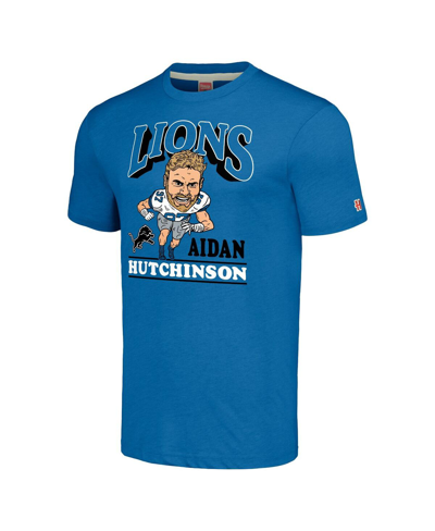 Shop Homage Men's  Aidan Hutchinson Heathered Blue Detroit Lions Caricature Player Tri-blend T-shirt