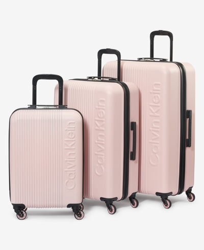 Shop Calvin Klein Verticalism 3 Piece Luggage Set In Silver Pink