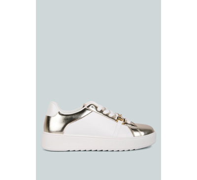 Shop London Rag Women Nemo Contrasting Metallic Faux Leather Sneakers In Champagne Gold