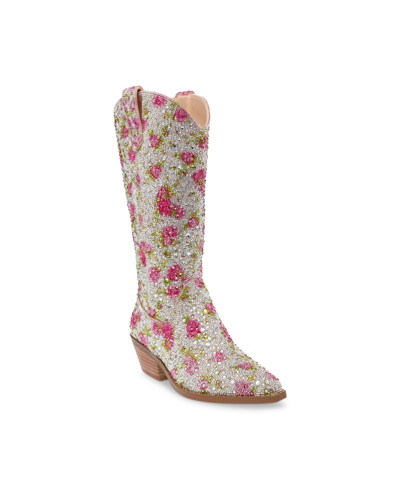 Shop Betsey Johnson Women's Dalas Western Boots In Rhinestone Floral