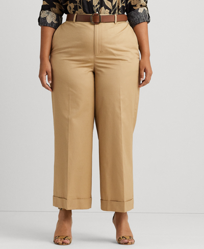 Shop Lauren Ralph Lauren Plus Size Cropped Wide-leg Pants In Birch Tan
