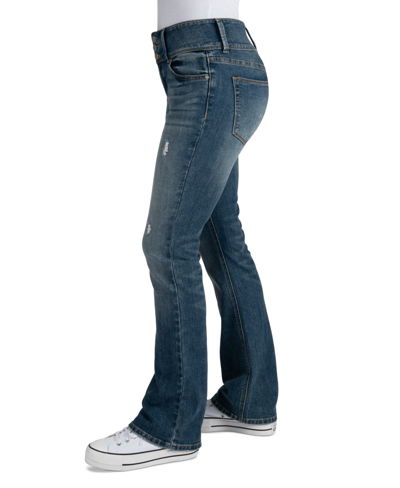 Shop Indigo Rein Juniors' Mid-rise Three-button Bootcut Jeans In Med Blue