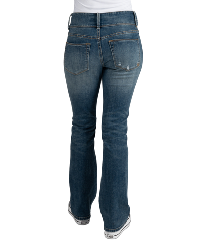Shop Indigo Rein Juniors' Mid-rise Three-button Bootcut Jeans In Med Blue
