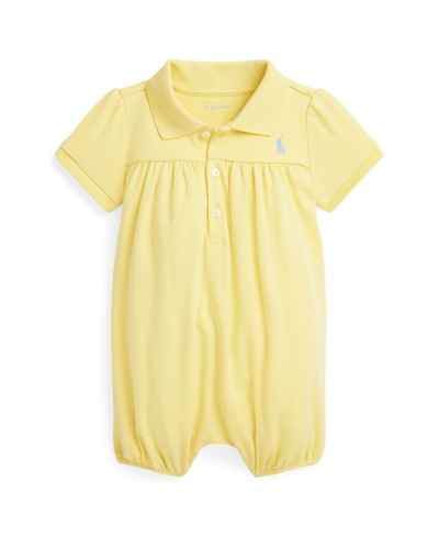 Shop Polo Ralph Lauren Baby Girls Cotton Interlock Bubble Shortall In Wickett Yellow