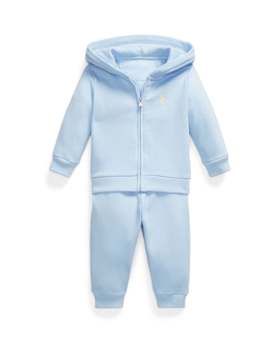 Shop Polo Ralph Lauren Baby Boys Fleece Full-zip Hoodie And Pant Set In Office Blue