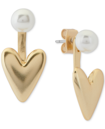 Shop Lucky Brand Gold-tone Imitation Pearl & Puffy Heart Jacket Earrings