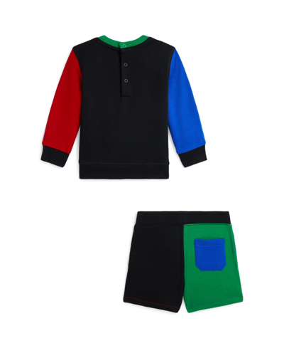 Shop Polo Ralph Lauren Baby Boys Logo Fleece Sweatshirt And Shorts Set In Polo Black Multi