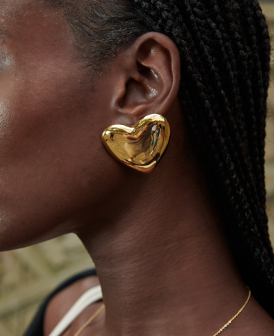 Oma The Label Vintage Heart Statement Stud Earrings In Silver Tone