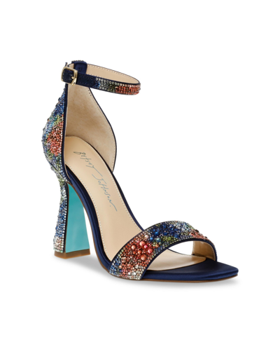 Shop Betsey Johnson Women's Dani Ankle Strap Evening Sandals In Navy Floral