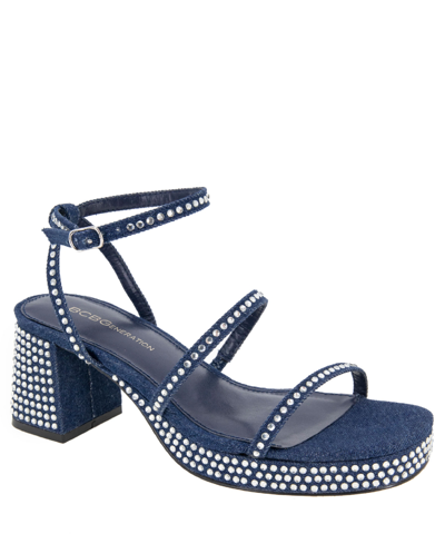 Shop Bcbgeneration Women's Lissena Rhinestones Platform Sandal In Dark Blue Denim