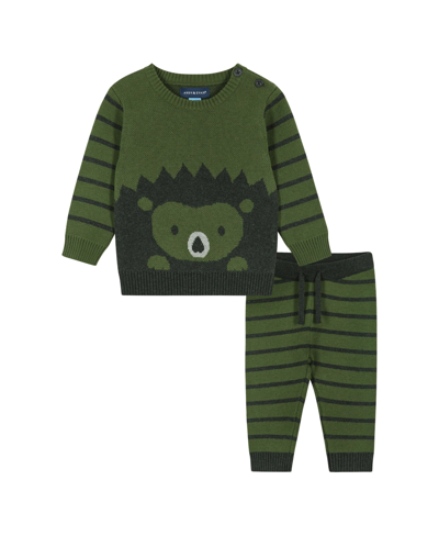 Shop Andy & Evan Infant Boys Olive Porcupine Sweater Set In Medium Green