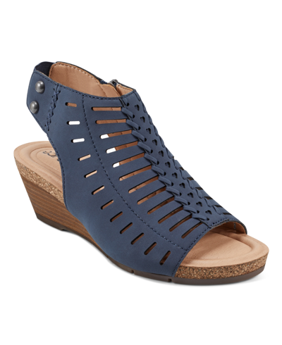 Earth Hana Womens Faux Leather Laser Cut Wedge Sandals In Navy