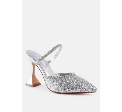 Shop London Rag Iris Glitter Diamante Embellished Spool Heel Sandals In Silver