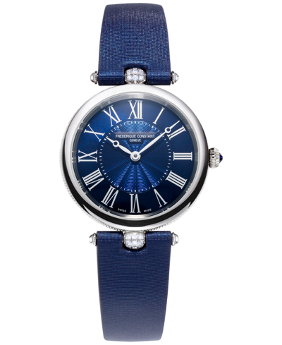Shop Frederique Constant Women's Swiss Art Deco Diamond (1/10 Ct. T.w.) Blue Satin Strap Watch 30mm In No Color