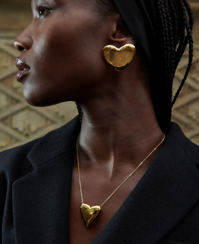 Oma The Label Vintage Heart Statement Stud Earrings In Gold Tone