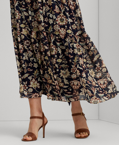 Shop Lauren Ralph Lauren Women's Crinkle Georgette Maxi Skirt In Navy Multi
