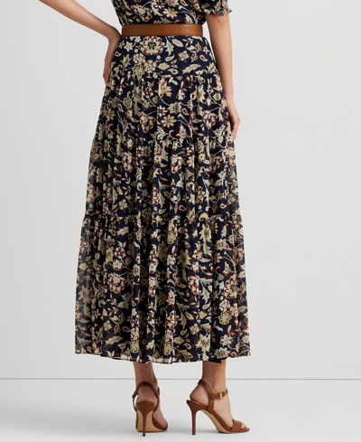 Shop Lauren Ralph Lauren Women's Crinkle Georgette Maxi Skirt In Navy Multi