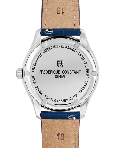 Shop Frederique Constant Women's Swiss Classics Navy Leather Strap Watch 36mm In Ss