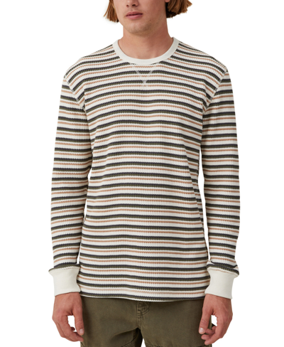 Shop Cotton On Men's Chunky Waffle Long Sleeve T-shirt In Natural Stripe