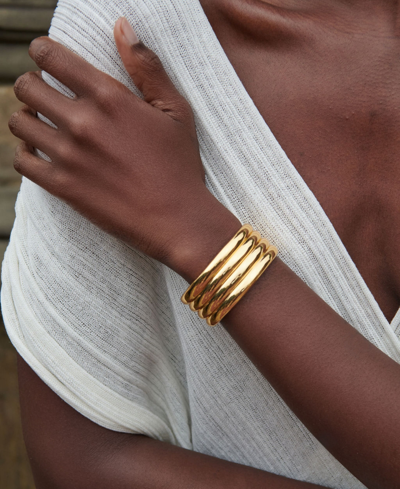 Shop Oma The Label 18k Gold-plated Ribbed Cuff Bracelet In Gold Tone