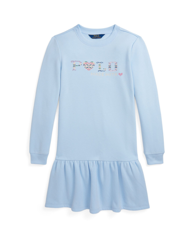 Shop Polo Ralph Lauren Big Girls Fair Isle Logo Fleece Dress In Office Blue