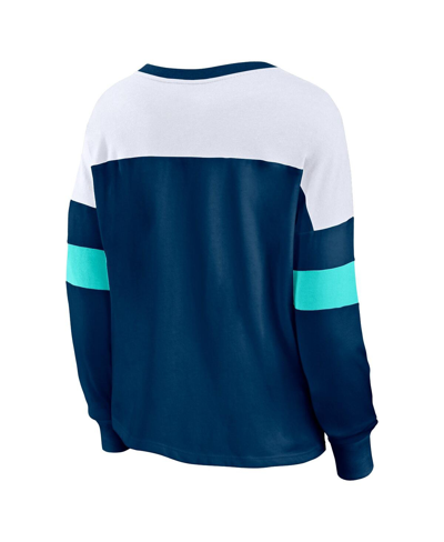 Fanatics Branded Deep Sea Blue Seattle Kraken Take The Shot Long Sleeve Lace-up V-neck T-shirt In Deep Sea Blue