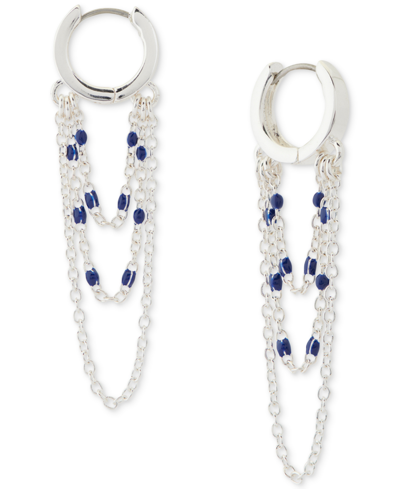 Shop Lucky Brand Silver-tone Blue Beaded Chain Hoop Earrings