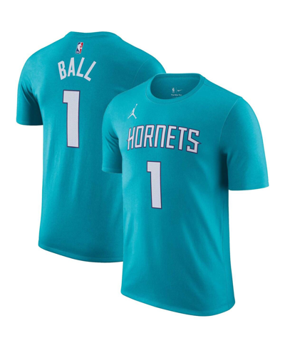 Shop Nike Men's  Lamelo Ball Teal Charlotte Hornets Icon 2022/23 Name And Number T-shirt