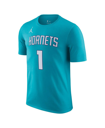 Shop Nike Men's  Lamelo Ball Teal Charlotte Hornets Icon 2022/23 Name And Number T-shirt